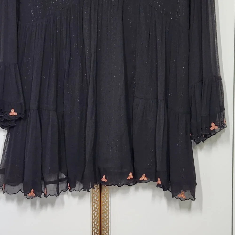 Free People Beaded Panama City Mini Dress Women's Size S Black
